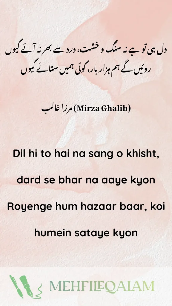 (Mirza Ghalib) - Dil hi to hai na sang o khisht, dard se bhar na aaye kyon